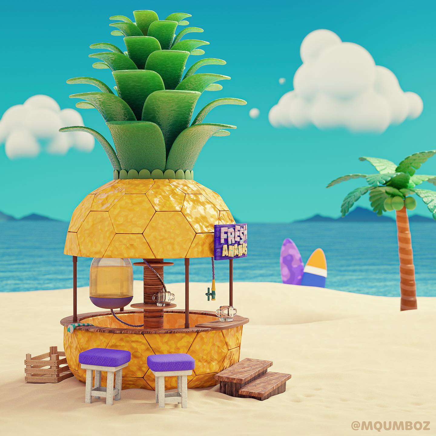 Pineapple themed juice bar on the beach