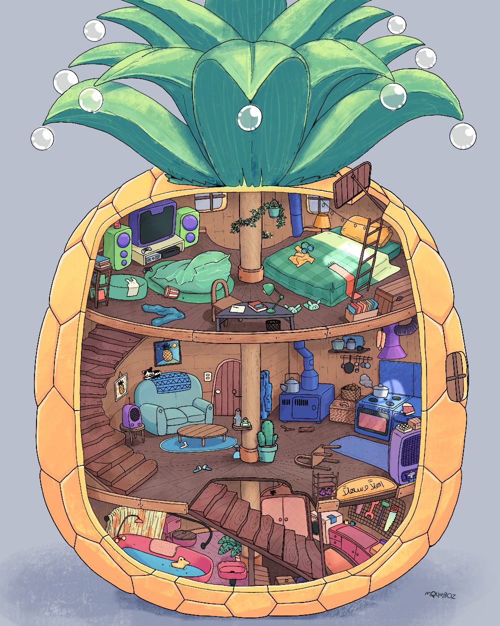 Cross section of a house built within a pineapple