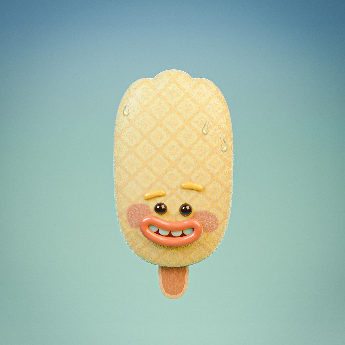Cute ice cream character with pineapple flavor