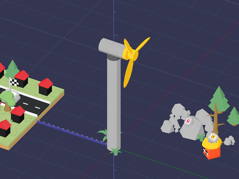 3D game screenshot where a user has to fix a wind turbine by fixing it.