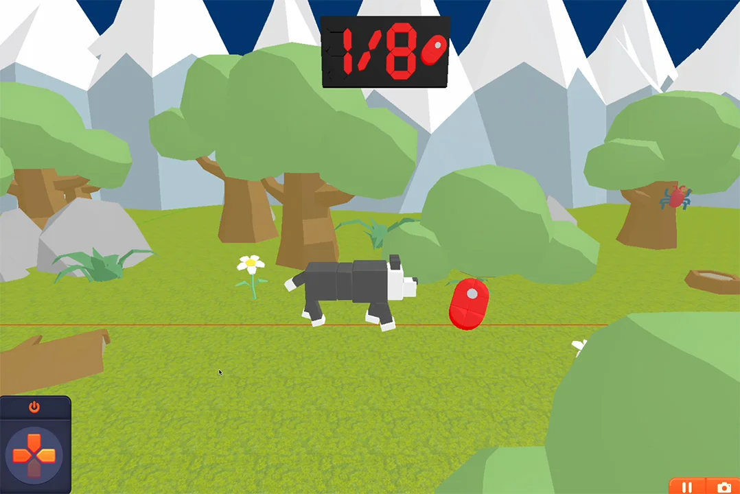 Screenshot of a 3d game about a wolf eating steaks